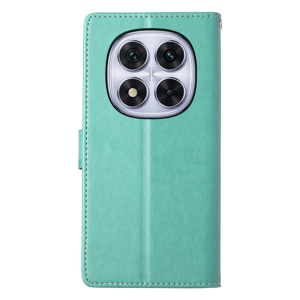 For Xiaomi Redmi Note 15 Pro 5G (Global) Wallet Case Butterfly Floral Imprint PU Leather Phone Cover with Wrist Strap - Purple - Green