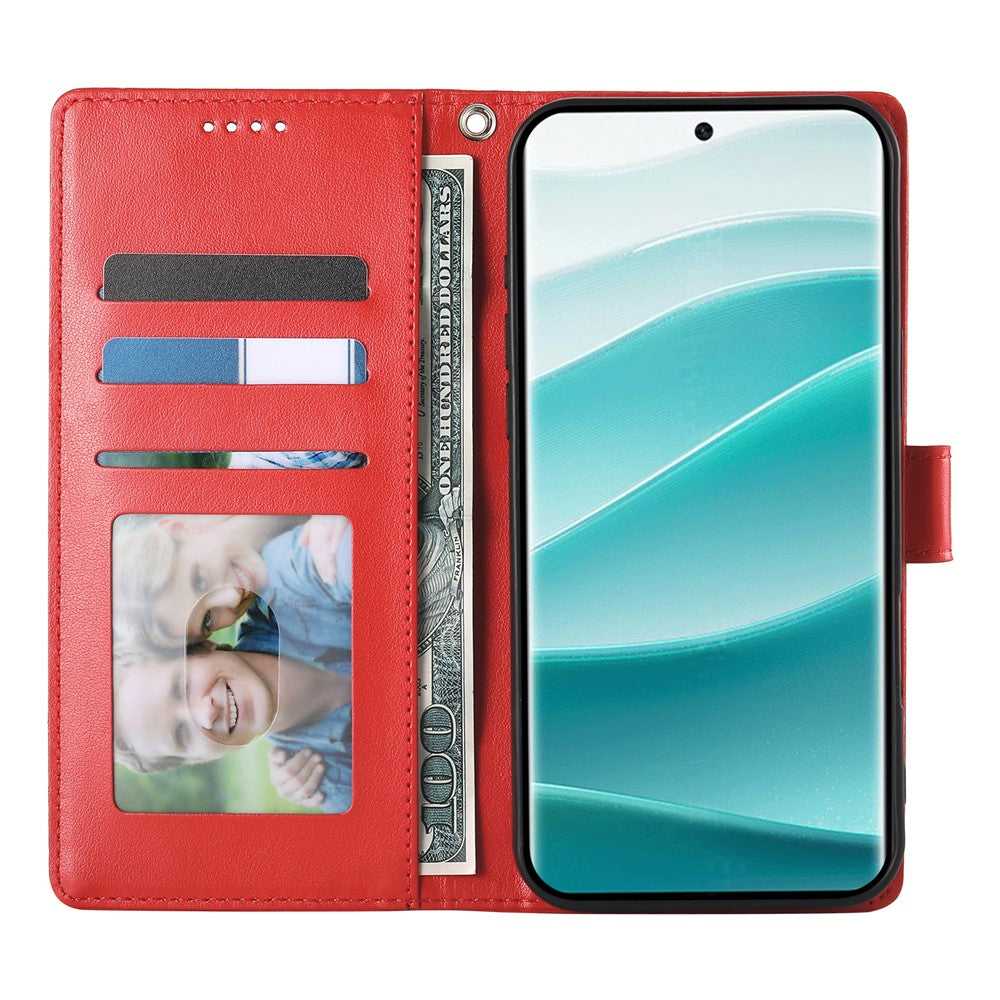 For Xiaomi Poco M8 Pro 5G / Redmi Note 15 Pro+ 5G (Global) Wallet Case Butterfly Floral Imprint PU Leather Phone Cover with Wrist Strap - Purple - Red