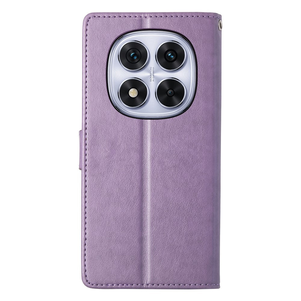 For Xiaomi Poco M8 Pro 5G / Redmi Note 15 Pro+ 5G (Global) Wallet Case Butterfly Floral Imprint PU Leather Phone Cover with Wrist Strap - Purple - Purple