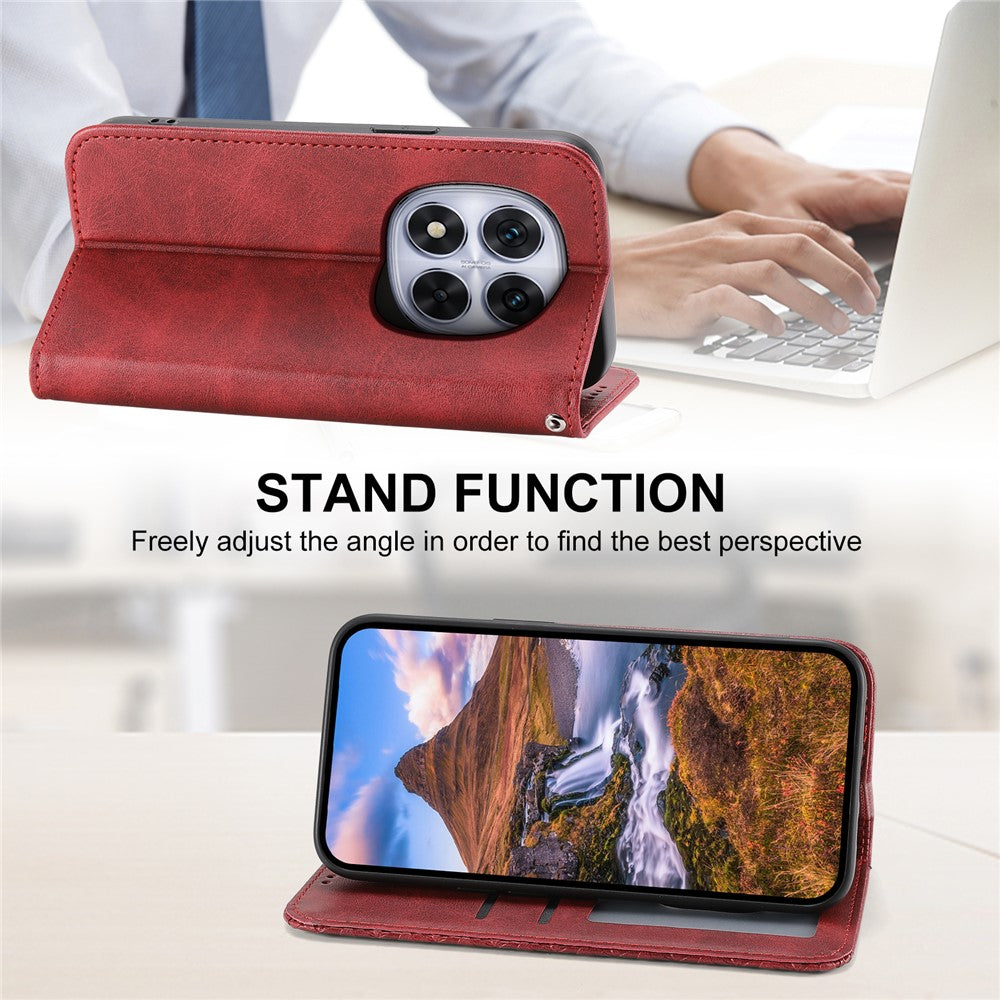 For Xiaomi Redmi Note 15 Pro 5G (Global) Case Calf Texture PU Leather Wallet Phone Cover with Wrist Strap - Red