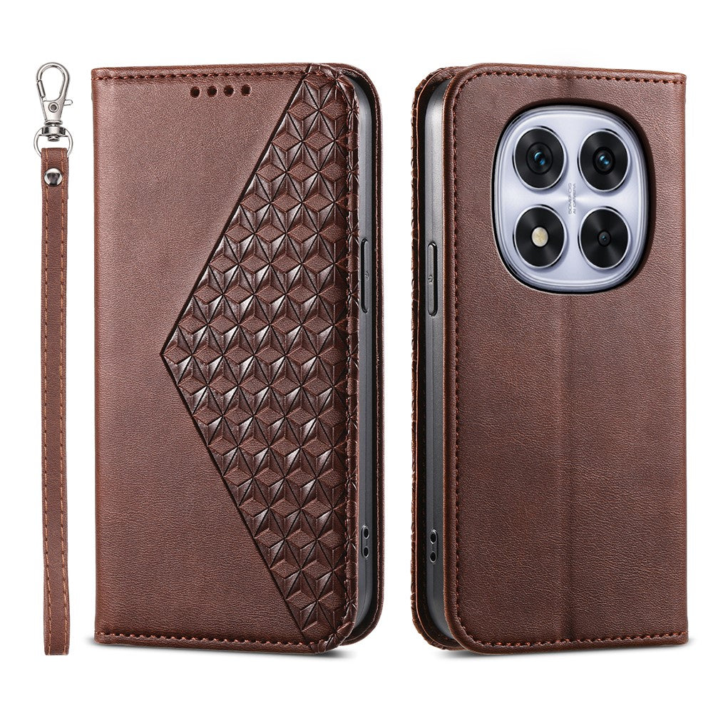For Xiaomi Redmi Note 15 Pro 5G (Global) Case Calf Texture PU Leather Wallet Phone Cover with Wrist Strap - Brown