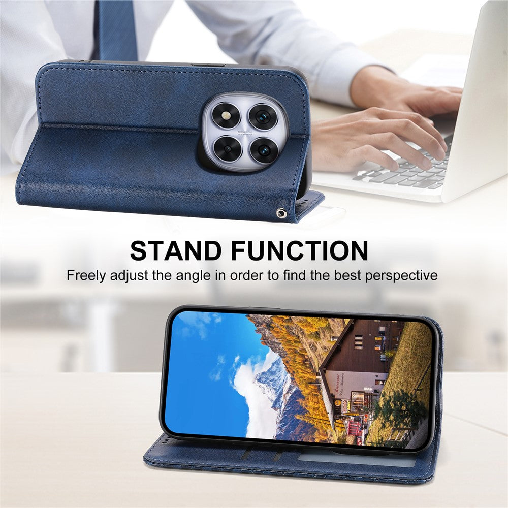 For Xiaomi Redmi Note 15 Pro 5G (Global) Case Calf Texture PU Leather Wallet Phone Cover with Wrist Strap - Blue