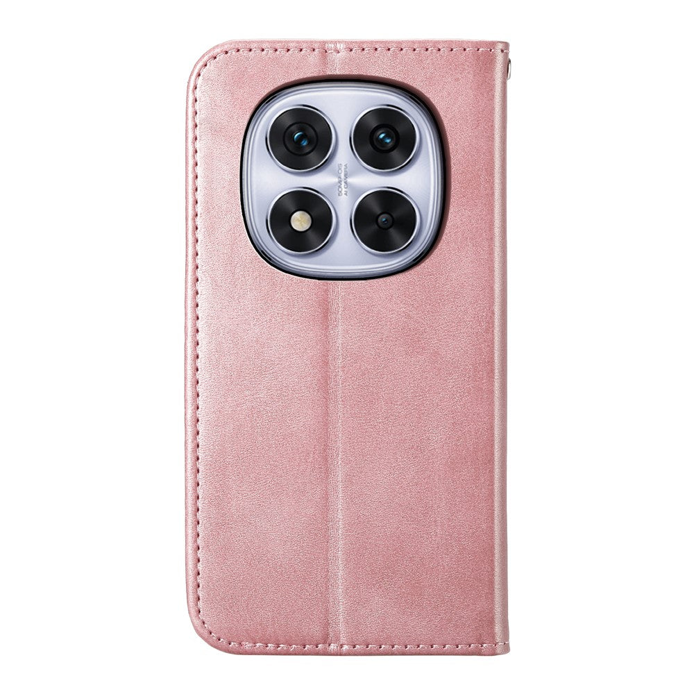 For Xiaomi Redmi Note 15 Pro 5G (Global) Case Calf Texture PU Leather Wallet Phone Cover with Wrist Strap - Rose Gold