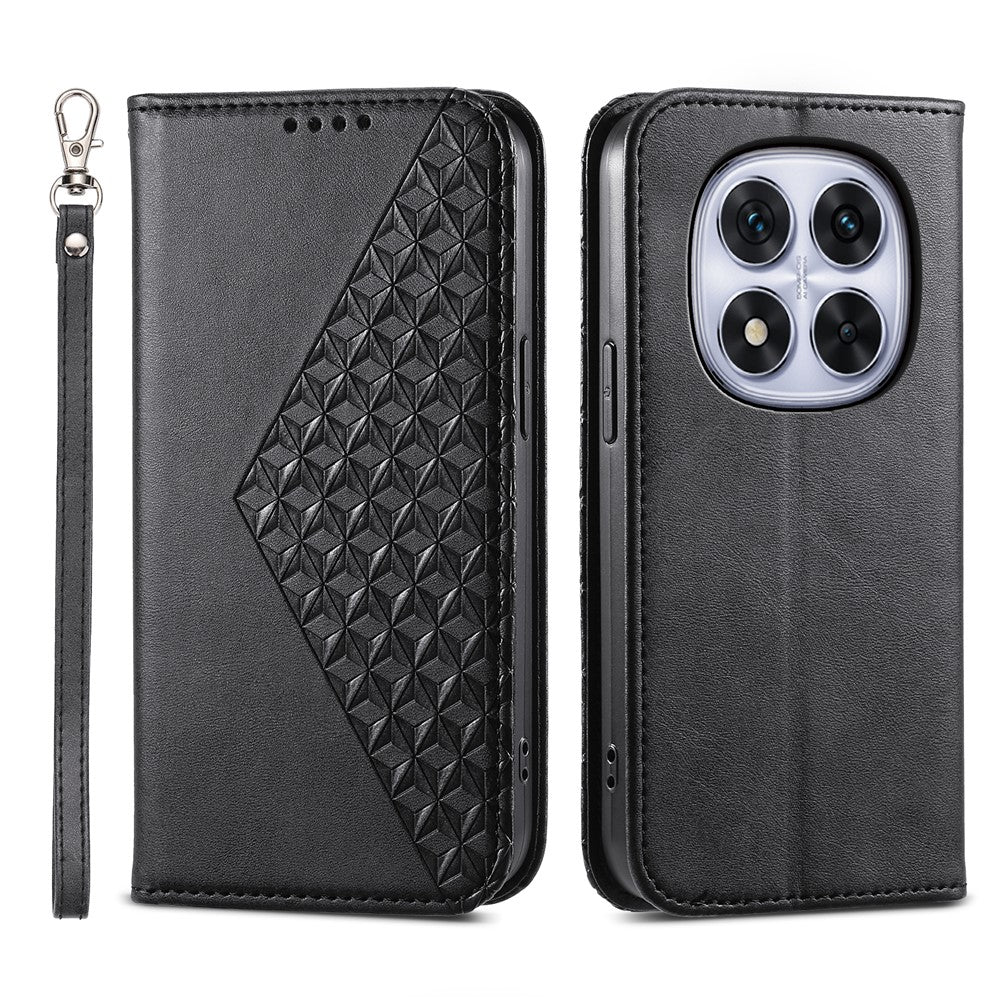 For Xiaomi Redmi Note 15 Pro 5G (Global) Case Calf Texture PU Leather Wallet Phone Cover with Wrist Strap - Black