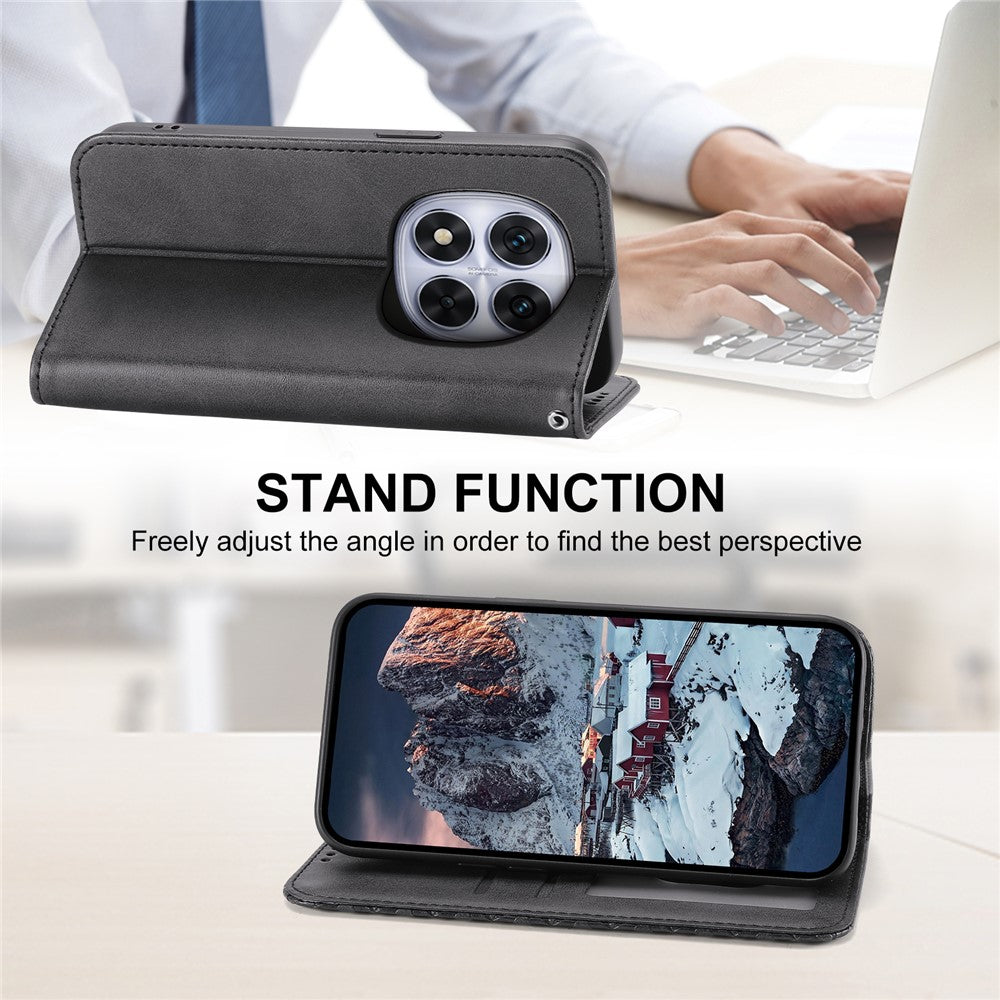 For Xiaomi Redmi Note 15 Pro 5G (Global) Case Calf Texture PU Leather Wallet Phone Cover with Wrist Strap - Black