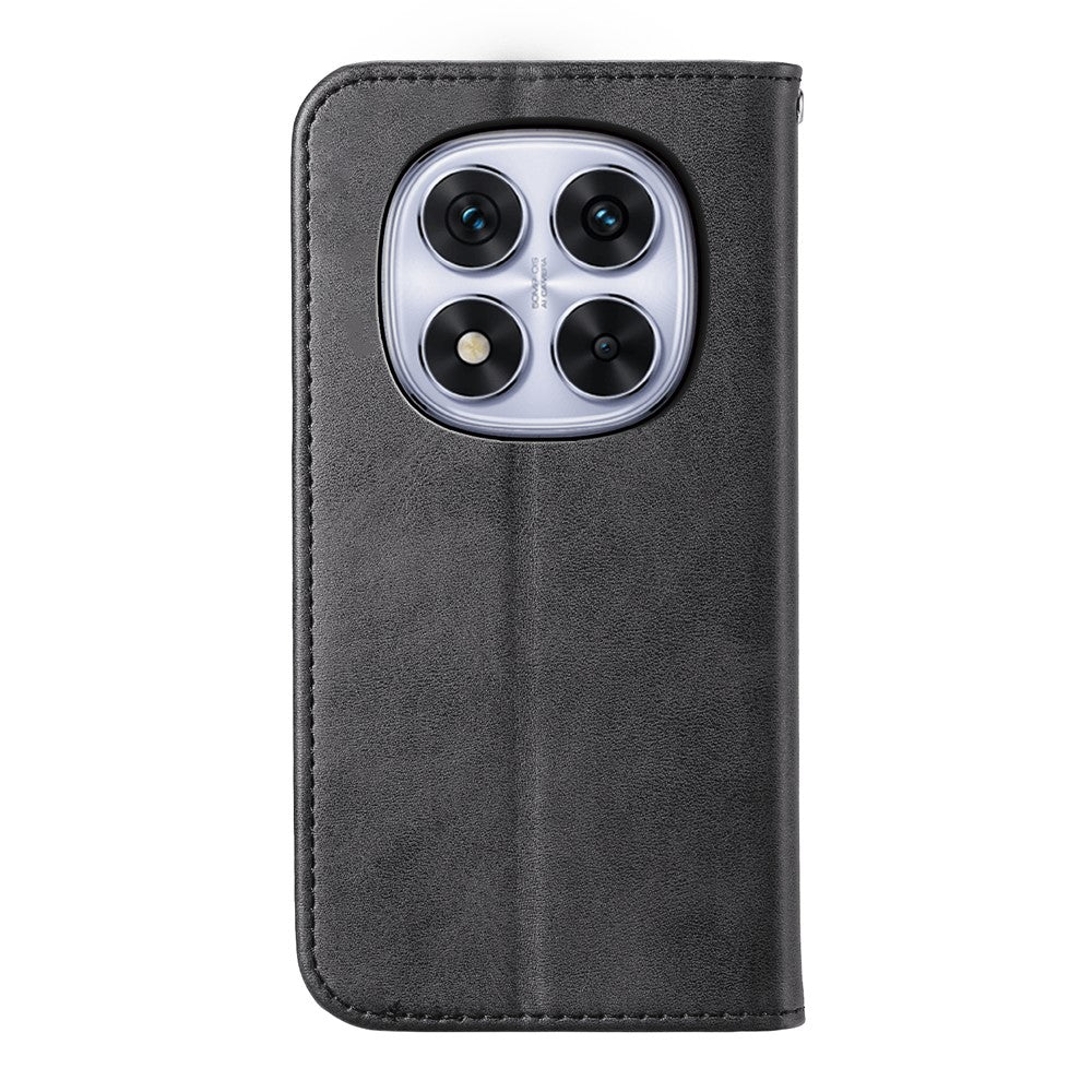 For Xiaomi Poco M8 Pro 5G / Redmi Note 15 Pro+ 5G (Global) Case Calf Texture PU Leather Wallet Phone Cover with Wrist Strap - Black