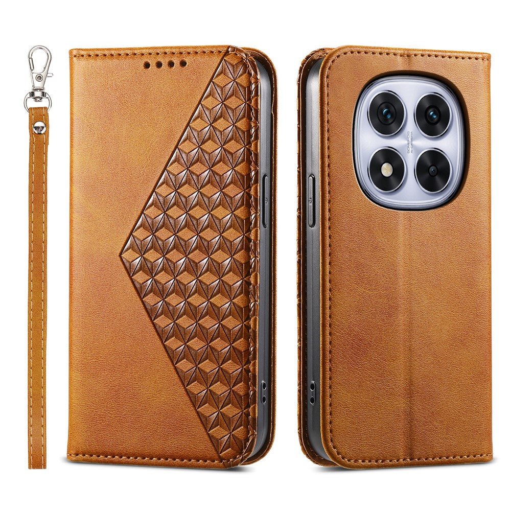 For Xiaomi Poco M8 Pro 5G / Redmi Note 15 Pro+ 5G (Global) Case Calf Texture PU Leather Wallet Phone Cover with Wrist Strap - Yellow