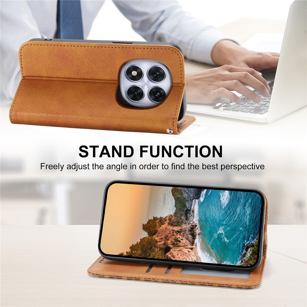 For Xiaomi Poco M8 Pro 5G / Redmi Note 15 Pro+ 5G (Global) Case Calf Texture PU Leather Wallet Phone Cover with Wrist Strap - Yellow