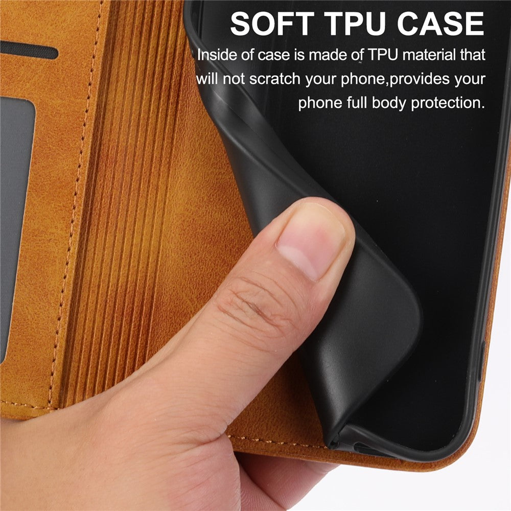 For Xiaomi Poco M8 Pro 5G / Redmi Note 15 Pro+ 5G (Global) Case Calf Texture PU Leather Wallet Phone Cover with Wrist Strap - Yellow