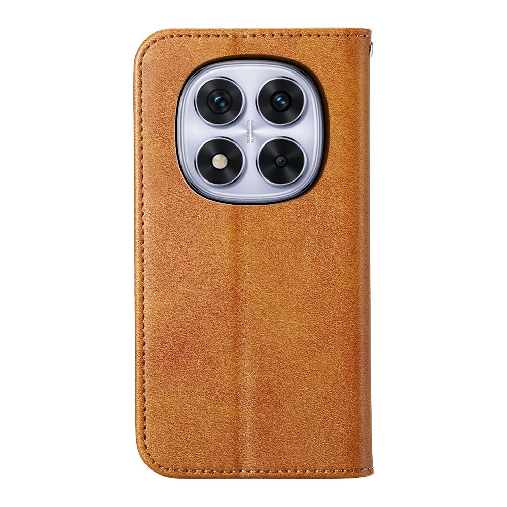 For Xiaomi Poco M8 Pro 5G / Redmi Note 15 Pro+ 5G (Global) Case Calf Texture PU Leather Wallet Phone Cover with Wrist Strap - Yellow