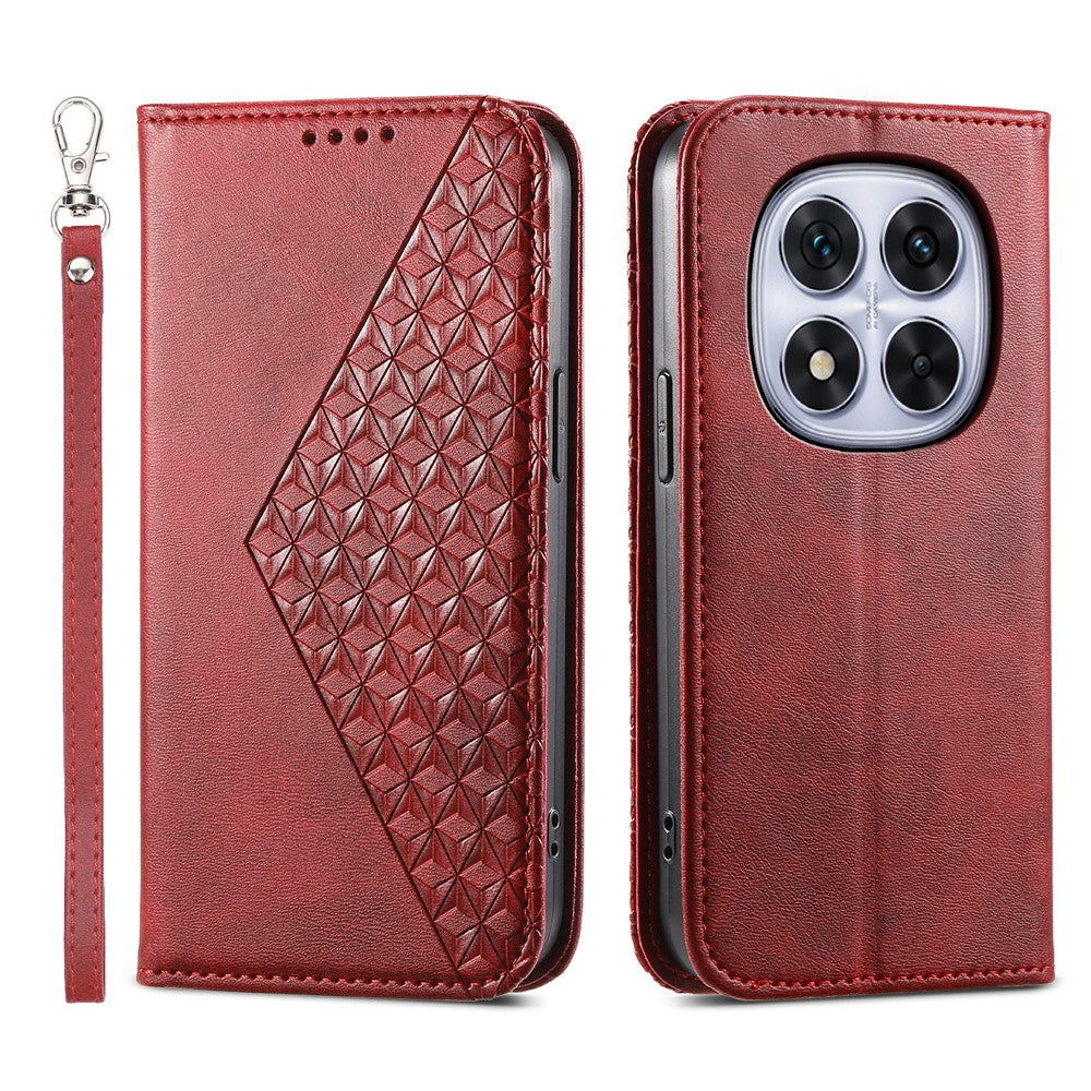 For Xiaomi Poco M8 Pro 5G / Redmi Note 15 Pro+ 5G (Global) Case Calf Texture PU Leather Wallet Phone Cover with Wrist Strap - Red