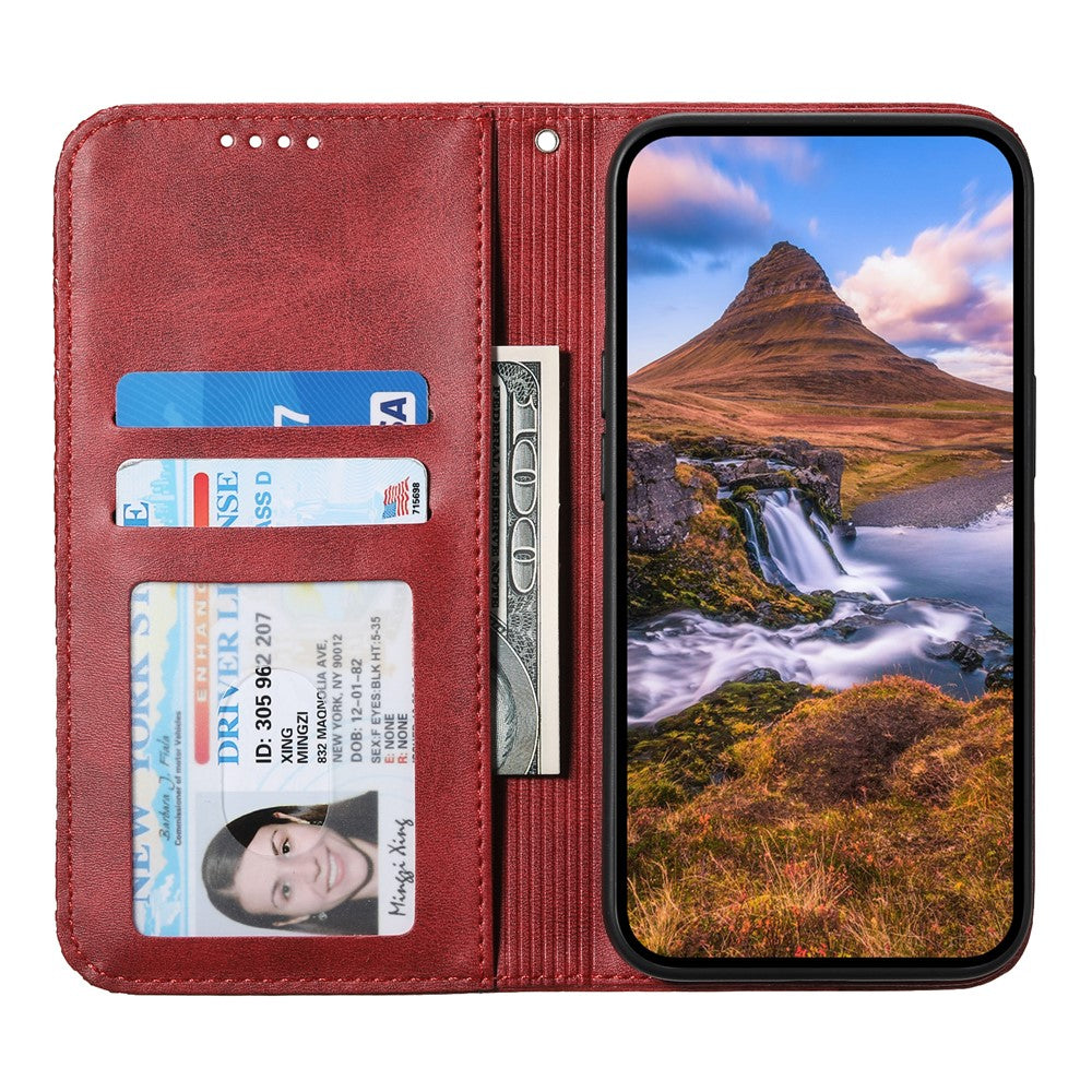For Xiaomi Poco M8 Pro 5G / Redmi Note 15 Pro+ 5G (Global) Case Calf Texture PU Leather Wallet Phone Cover with Wrist Strap - Red