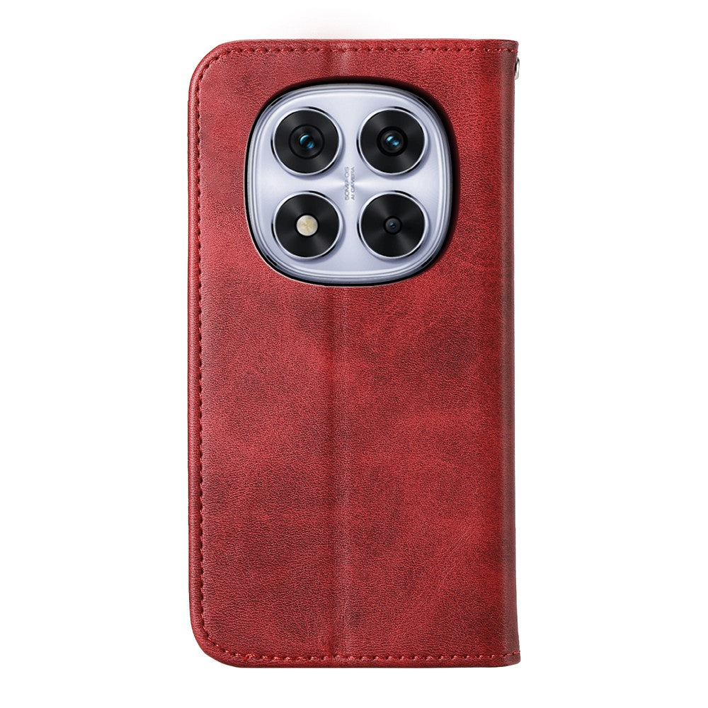 For Xiaomi Poco M8 Pro 5G / Redmi Note 15 Pro+ 5G (Global) Case Calf Texture PU Leather Wallet Phone Cover with Wrist Strap - Red