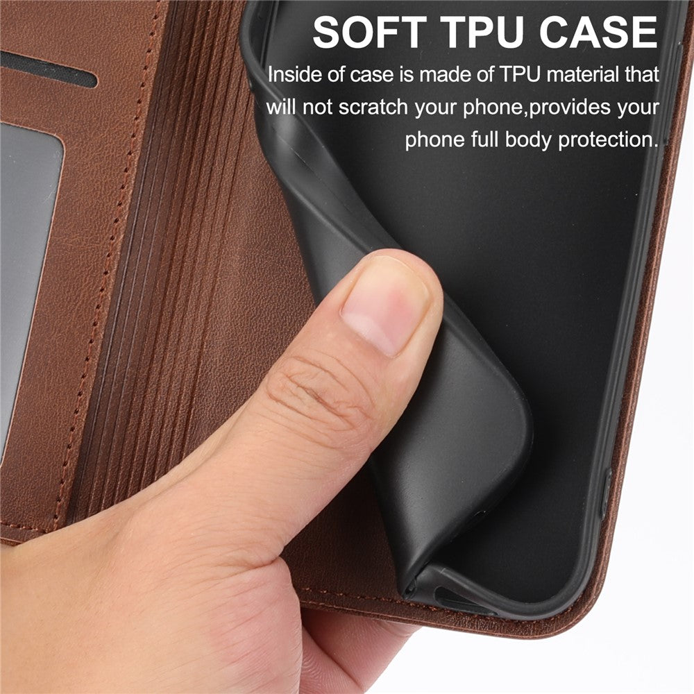 For Xiaomi Poco M8 Pro 5G / Redmi Note 15 Pro+ 5G (Global) Case Calf Texture PU Leather Wallet Phone Cover with Wrist Strap - Brown