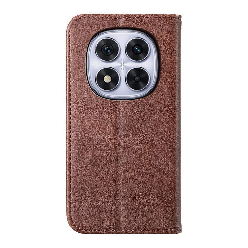 For Xiaomi Poco M8 Pro 5G / Redmi Note 15 Pro+ 5G (Global) Case Calf Texture PU Leather Wallet Phone Cover with Wrist Strap - Brown