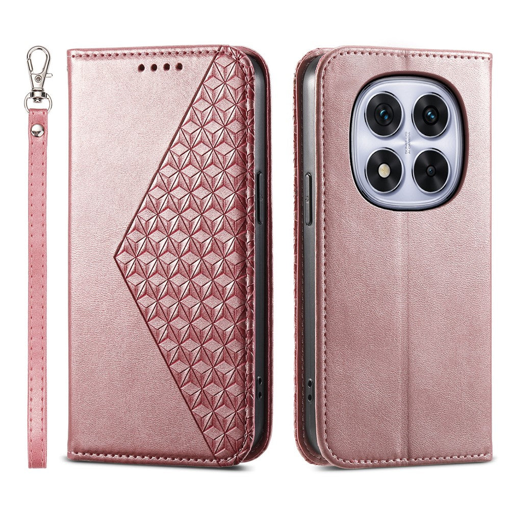 For Xiaomi Poco M8 Pro 5G / Redmi Note 15 Pro+ 5G (Global) Case Calf Texture PU Leather Wallet Phone Cover with Wrist Strap - Rose Gold