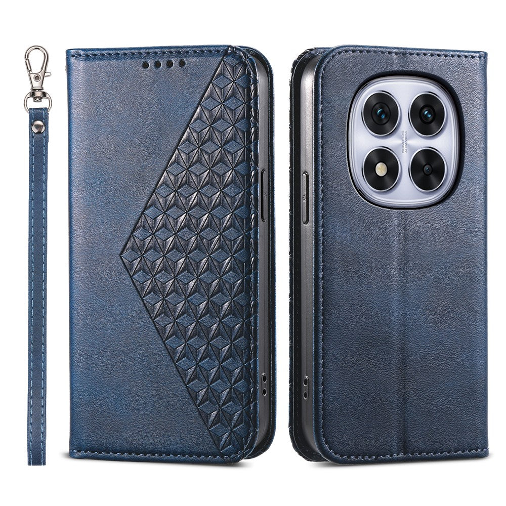 For Xiaomi Poco M8 Pro 5G / Redmi Note 15 Pro+ 5G (Global) Case Calf Texture PU Leather Wallet Phone Cover with Wrist Strap - Blue