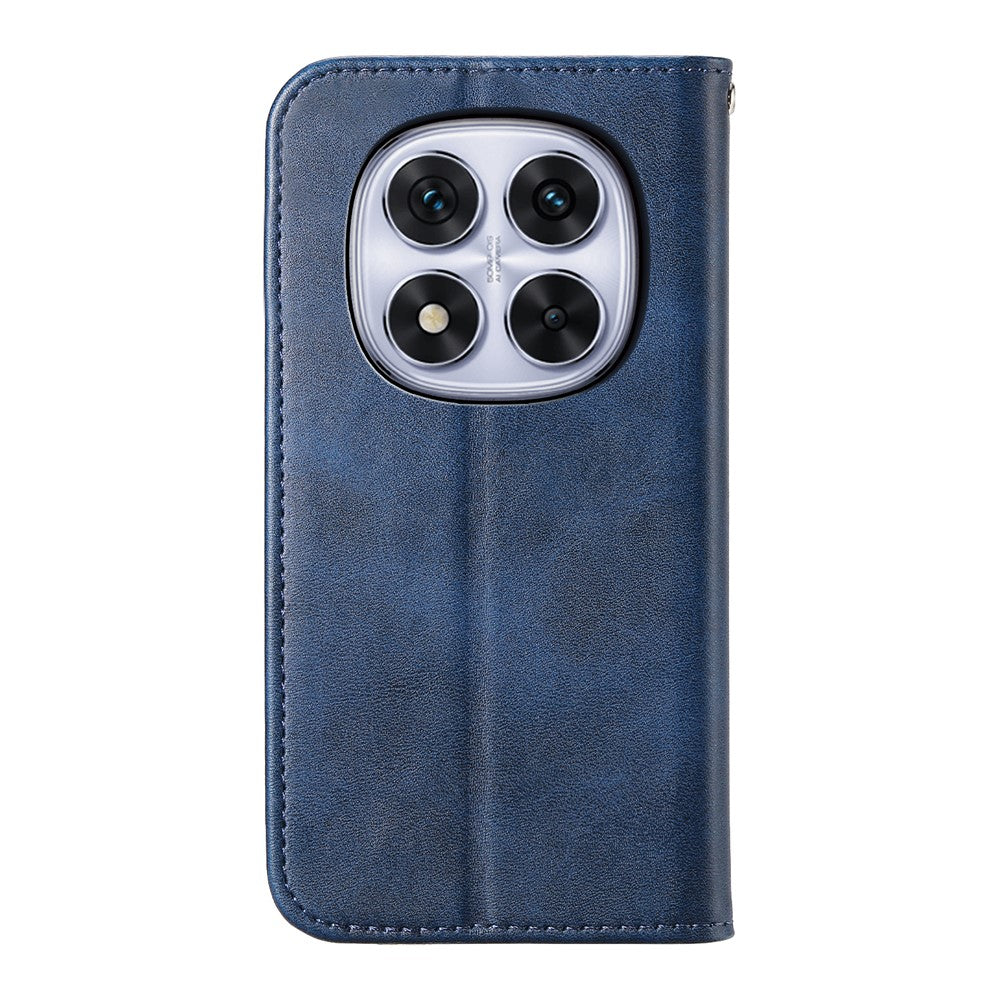 For Xiaomi Poco M8 Pro 5G / Redmi Note 15 Pro+ 5G (Global) Case Calf Texture PU Leather Wallet Phone Cover with Wrist Strap - Blue
