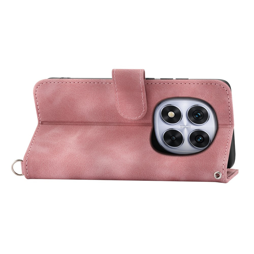 For Xiaomi Redmi Note 15 Pro 5G (Global) Case Flower Pattern PU Leather Wallet Phone Cover with Strap - Pink