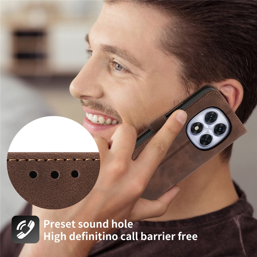 For Xiaomi Poco M8 Pro 5G / Redmi Note 15 Pro+ 5G (Global) Case Flower Pattern PU Leather Wallet Phone Cover with Strap - Brown
