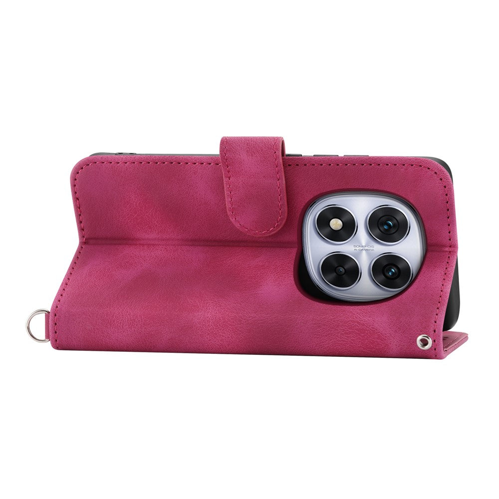 For Xiaomi Poco M8 Pro 5G / Redmi Note 15 Pro+ 5G (Global) Case Flower Pattern PU Leather Wallet Phone Cover with Strap - Wine Red