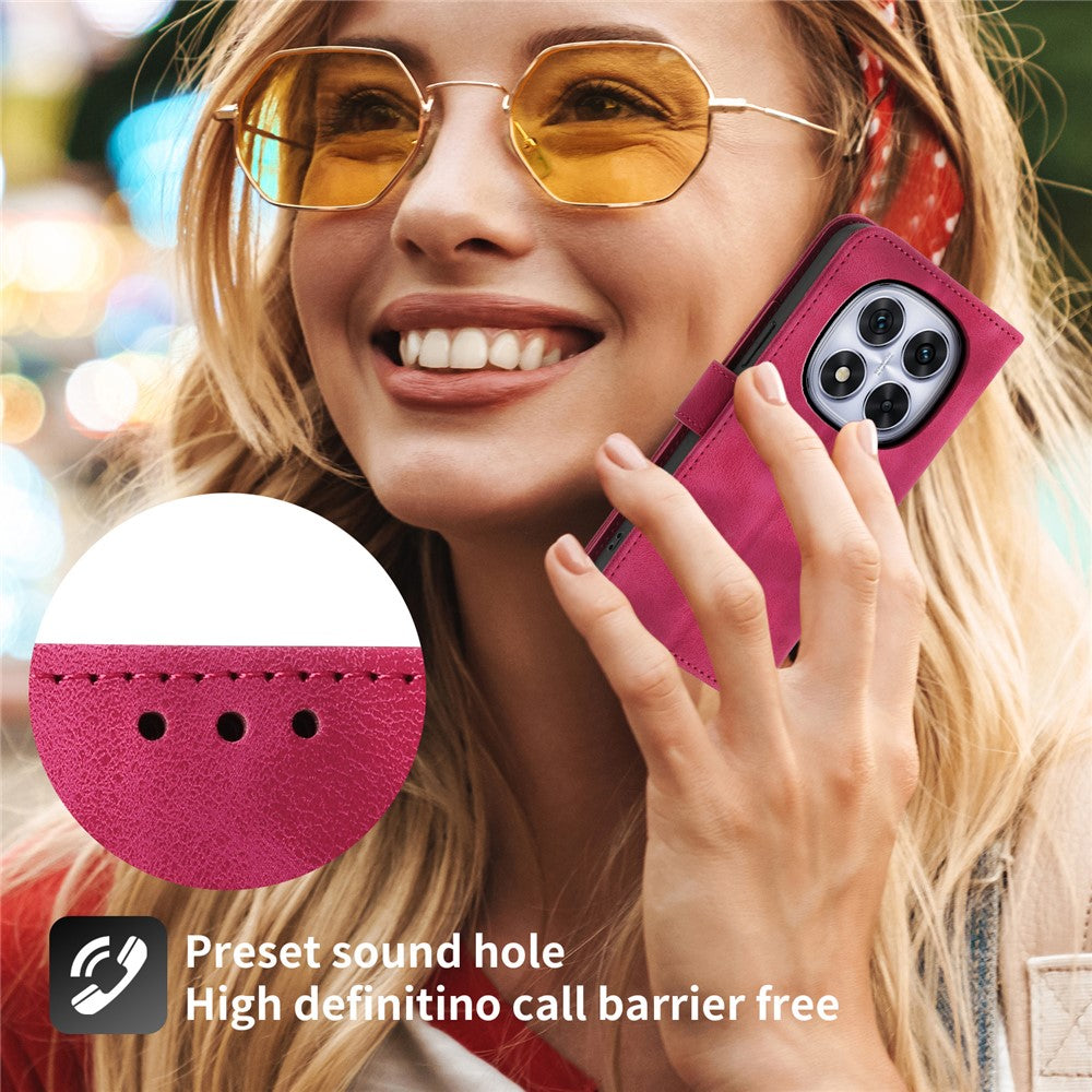For Xiaomi Poco M8 Pro 5G / Redmi Note 15 Pro+ 5G (Global) Case Flower Pattern PU Leather Wallet Phone Cover with Strap - Wine Red