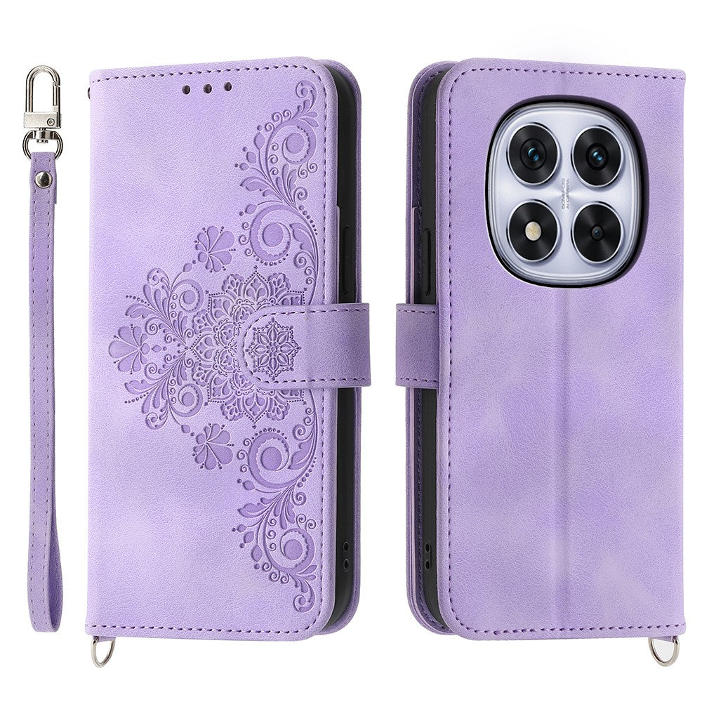 For Xiaomi Poco M8 Pro 5G / Redmi Note 15 Pro+ 5G (Global) Case Flower Pattern PU Leather Wallet Phone Cover with Strap - Light Purple