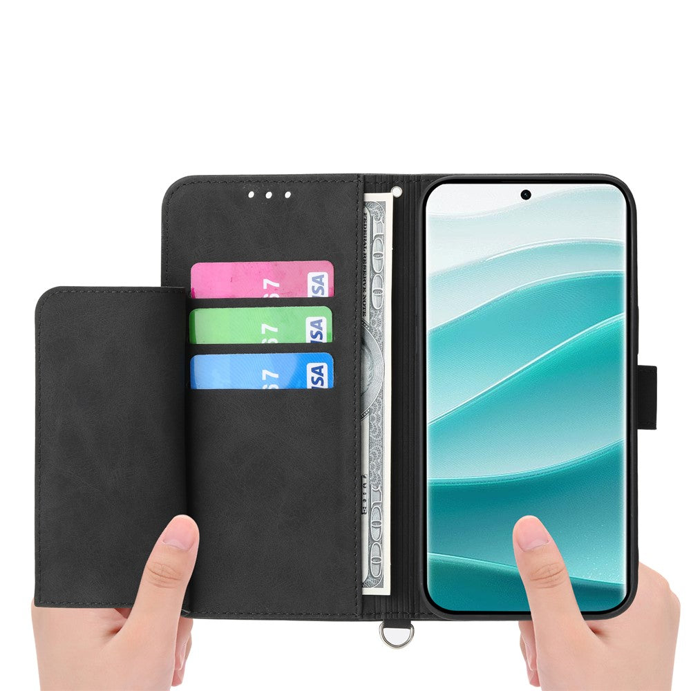For Xiaomi Poco M8 Pro 5G / Redmi Note 15 Pro+ 5G (Global) Case Flower Pattern PU Leather Wallet Phone Cover with Strap - Black