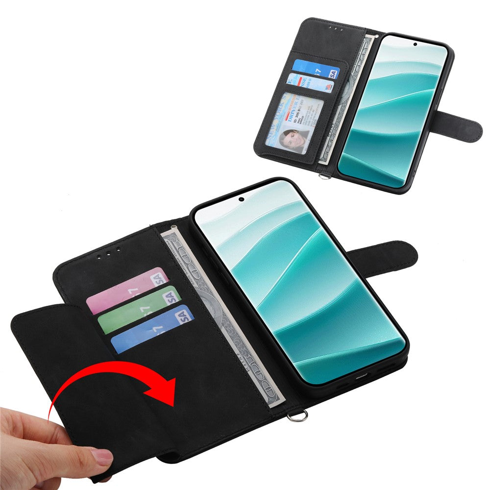 For Xiaomi Poco M8 Pro 5G / Redmi Note 15 Pro+ 5G (Global) Case Flower Pattern PU Leather Wallet Phone Cover with Strap - Black