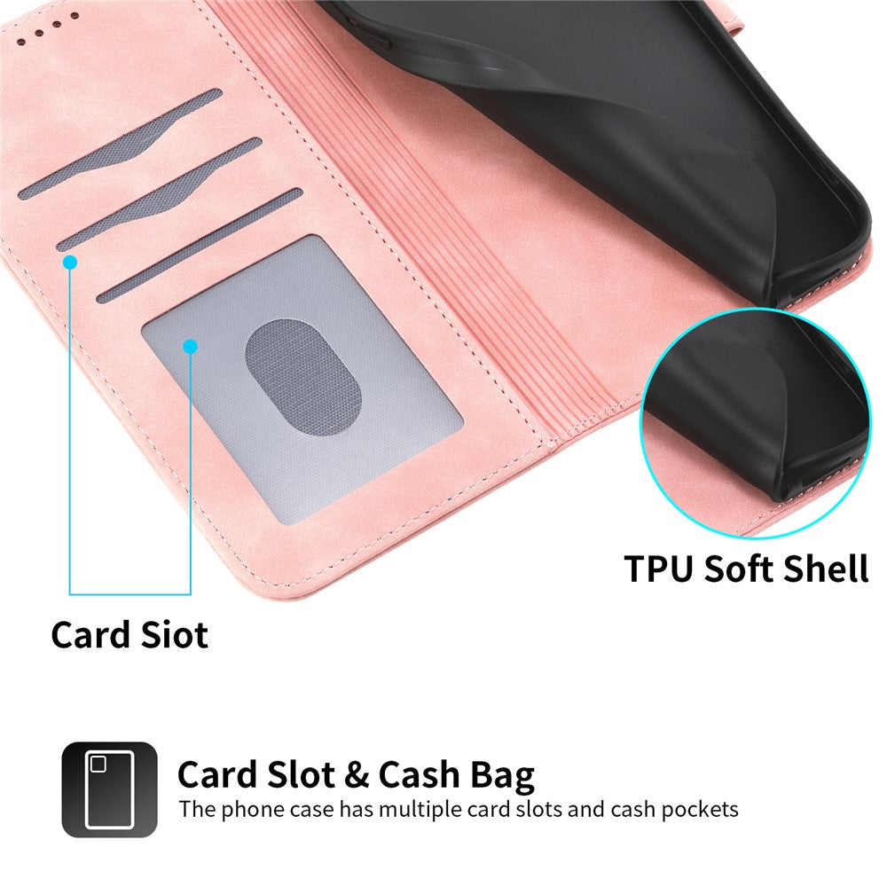 DIERFENG DF-03 For Xiaomi Redmi Note 15 Pro 5G (Global) Case Lines Imprint Wallet Leather Phone Cover with Wrist Strap - Pink