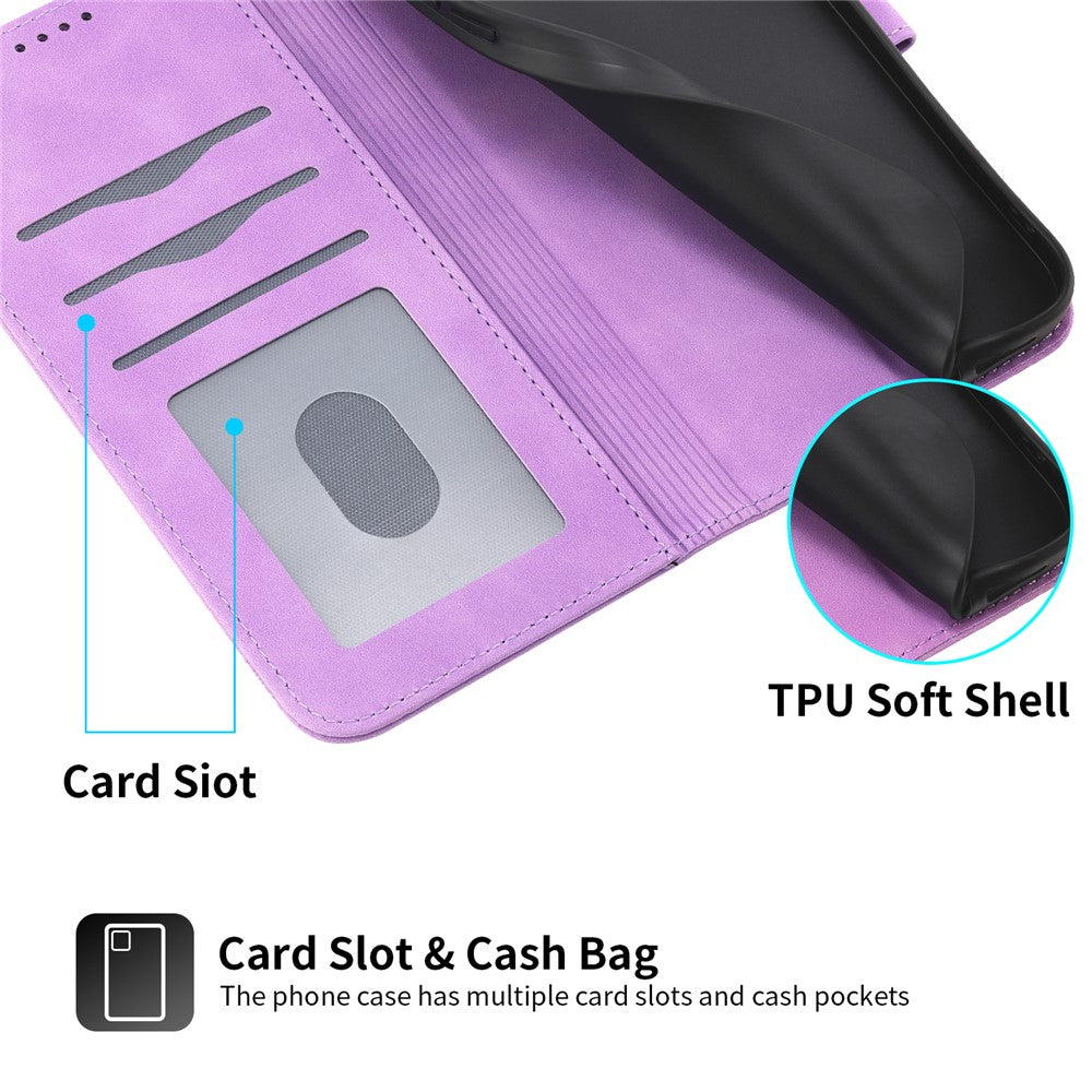 DIERFENG DF-03 For Xiaomi Redmi Note 15 Pro 5G (Global) Case Lines Imprint Wallet Leather Phone Cover with Wrist Strap - Purple