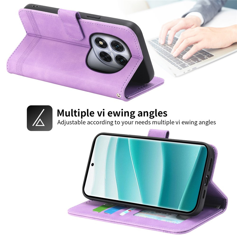DIERFENG DF-03 For Xiaomi Redmi Note 15 Pro 5G (Global) Case Lines Imprint Wallet Leather Phone Cover with Wrist Strap - Purple