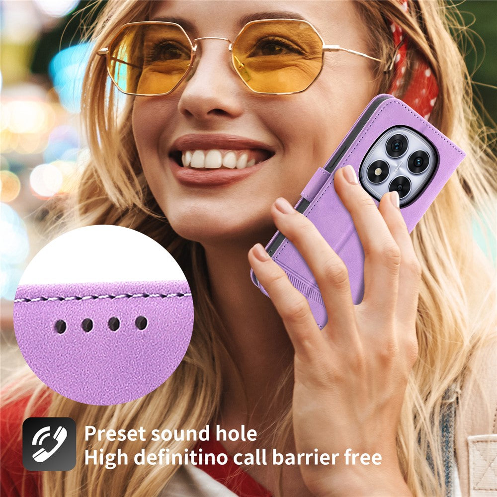 DIERFENG DF-03 For Xiaomi Redmi Note 15 Pro 5G (Global) Case Lines Imprint Wallet Leather Phone Cover with Wrist Strap - Purple