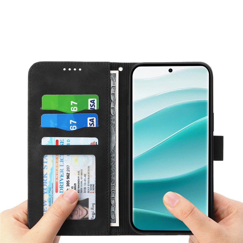 DIERFENG DF-03 For Xiaomi Poco M8 Pro 5G / Redmi Note 15 Pro+ 5G (Global) Case Lines Imprint Wallet Leather Phone Cover with Wrist Strap - Black