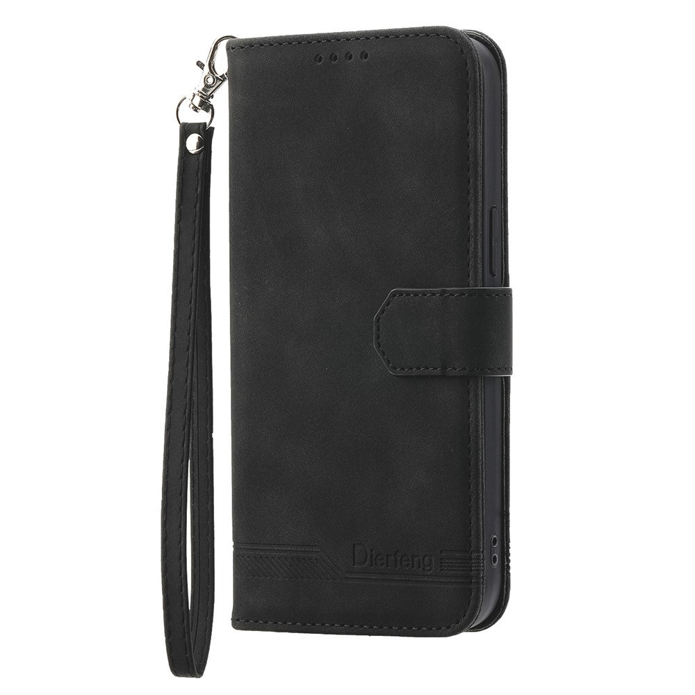 DIERFENG DF-03 For Xiaomi Poco M8 Pro 5G / Redmi Note 15 Pro+ 5G (Global) Case Lines Imprint Wallet Leather Phone Cover with Wrist Strap - Black