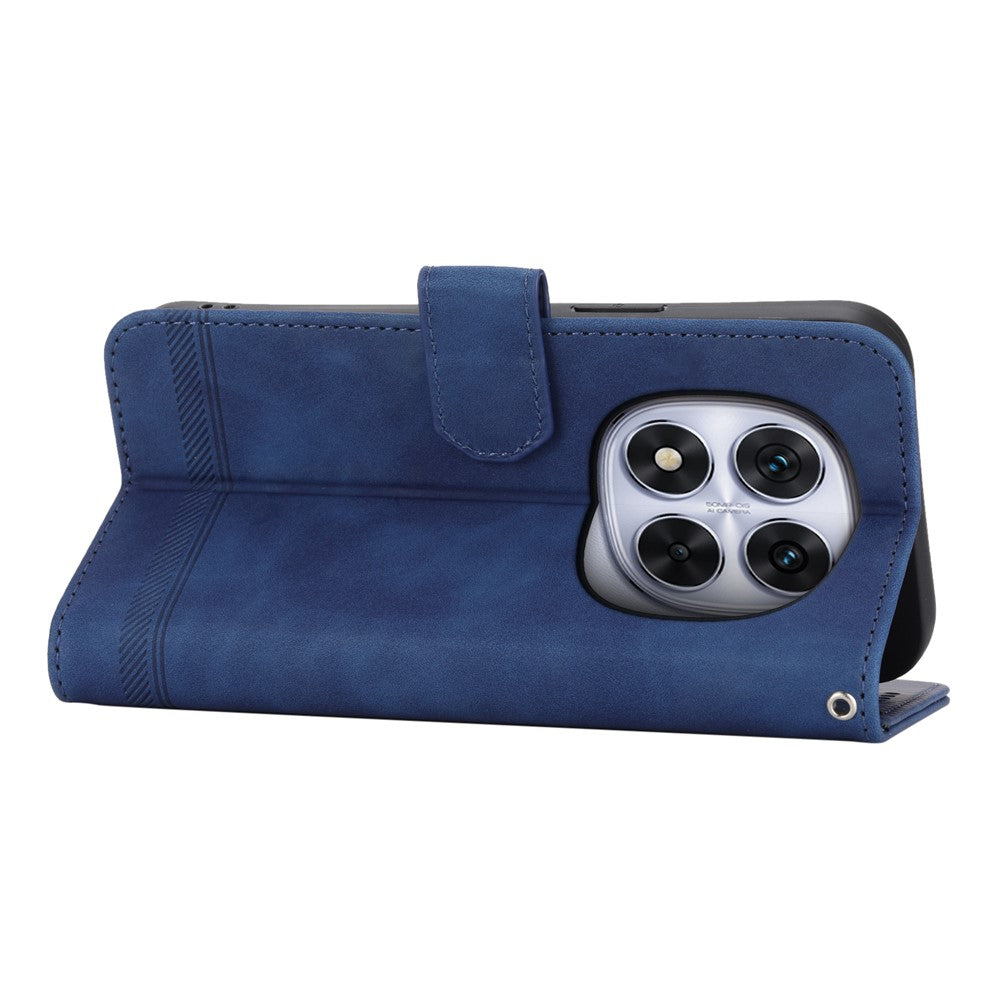 DIERFENG DF-03 For Xiaomi Poco M8 Pro 5G / Redmi Note 15 Pro+ 5G (Global) Case Lines Imprint Wallet Leather Phone Cover with Wrist Strap - Blue