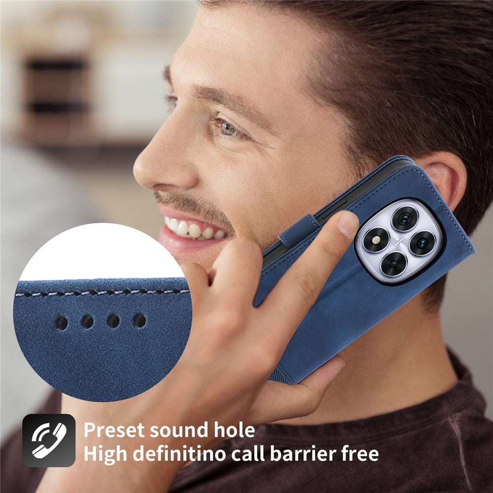 DIERFENG DF-03 For Xiaomi Poco M8 Pro 5G / Redmi Note 15 Pro+ 5G (Global) Case Lines Imprint Wallet Leather Phone Cover with Wrist Strap - Blue