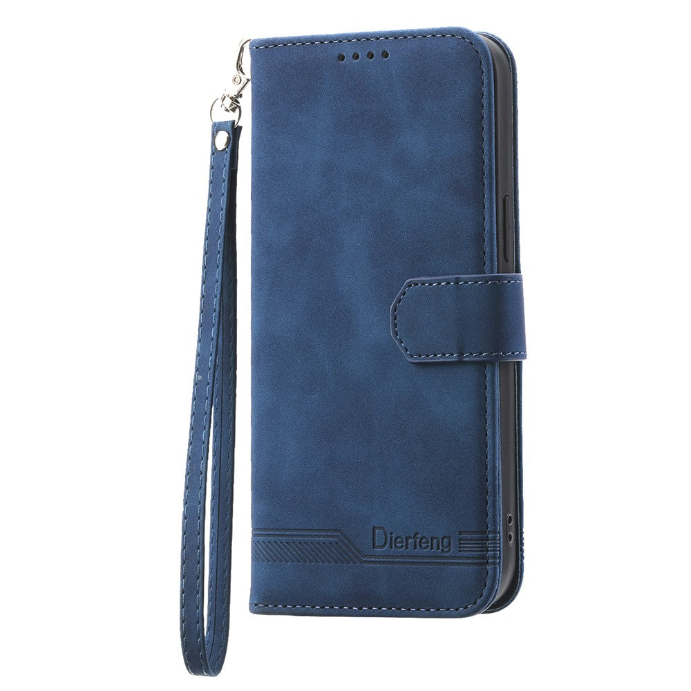 DIERFENG DF-03 For Xiaomi Poco M8 Pro 5G / Redmi Note 15 Pro+ 5G (Global) Case Lines Imprint Wallet Leather Phone Cover with Wrist Strap - Blue
