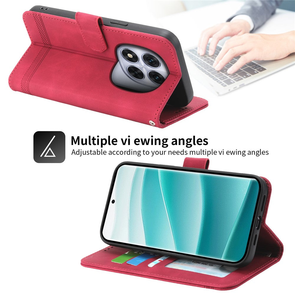 DIERFENG DF-03 For Xiaomi Poco M8 Pro 5G / Redmi Note 15 Pro+ 5G (Global) Case Lines Imprint Wallet Leather Phone Cover with Wrist Strap - Red