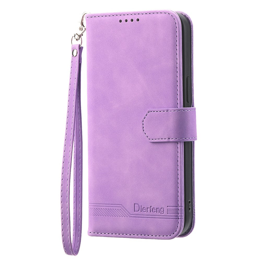 DIERFENG DF-03 For Xiaomi Poco M8 Pro 5G / Redmi Note 15 Pro+ 5G (Global) Case Lines Imprint Wallet Leather Phone Cover with Wrist Strap - Purple