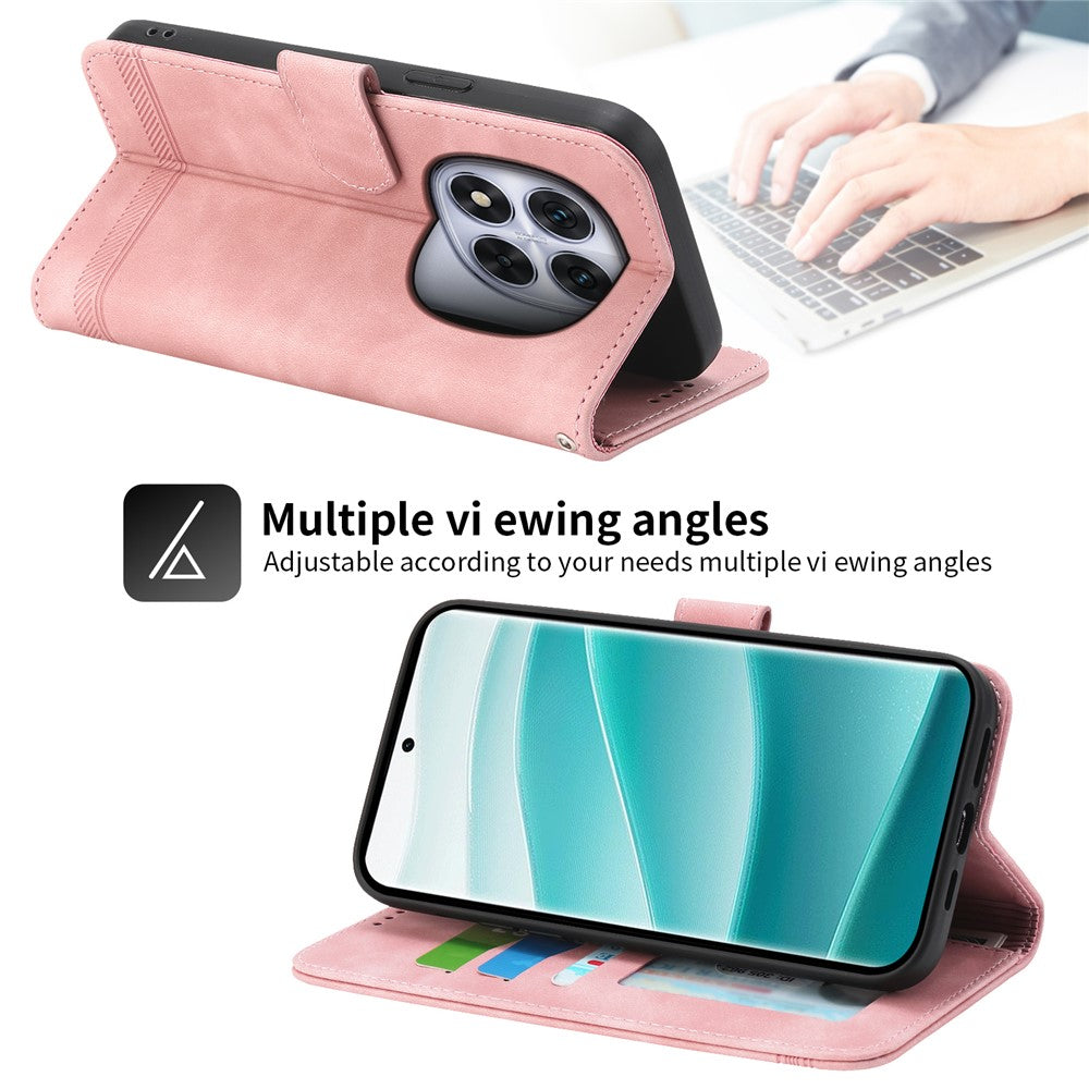 DIERFENG DF-03 For Xiaomi Poco M8 Pro 5G / Redmi Note 15 Pro+ 5G (Global) Case Lines Imprint Wallet Leather Phone Cover with Wrist Strap - Pink