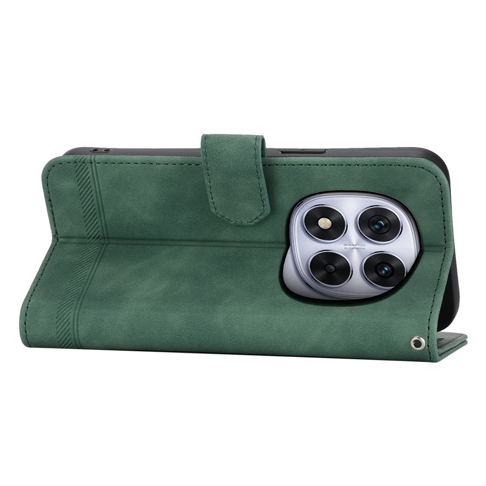 DIERFENG DF-03 For Xiaomi Poco M8 Pro 5G / Redmi Note 15 Pro+ 5G (Global) Case Lines Imprint Wallet Leather Phone Cover with Wrist Strap - Green