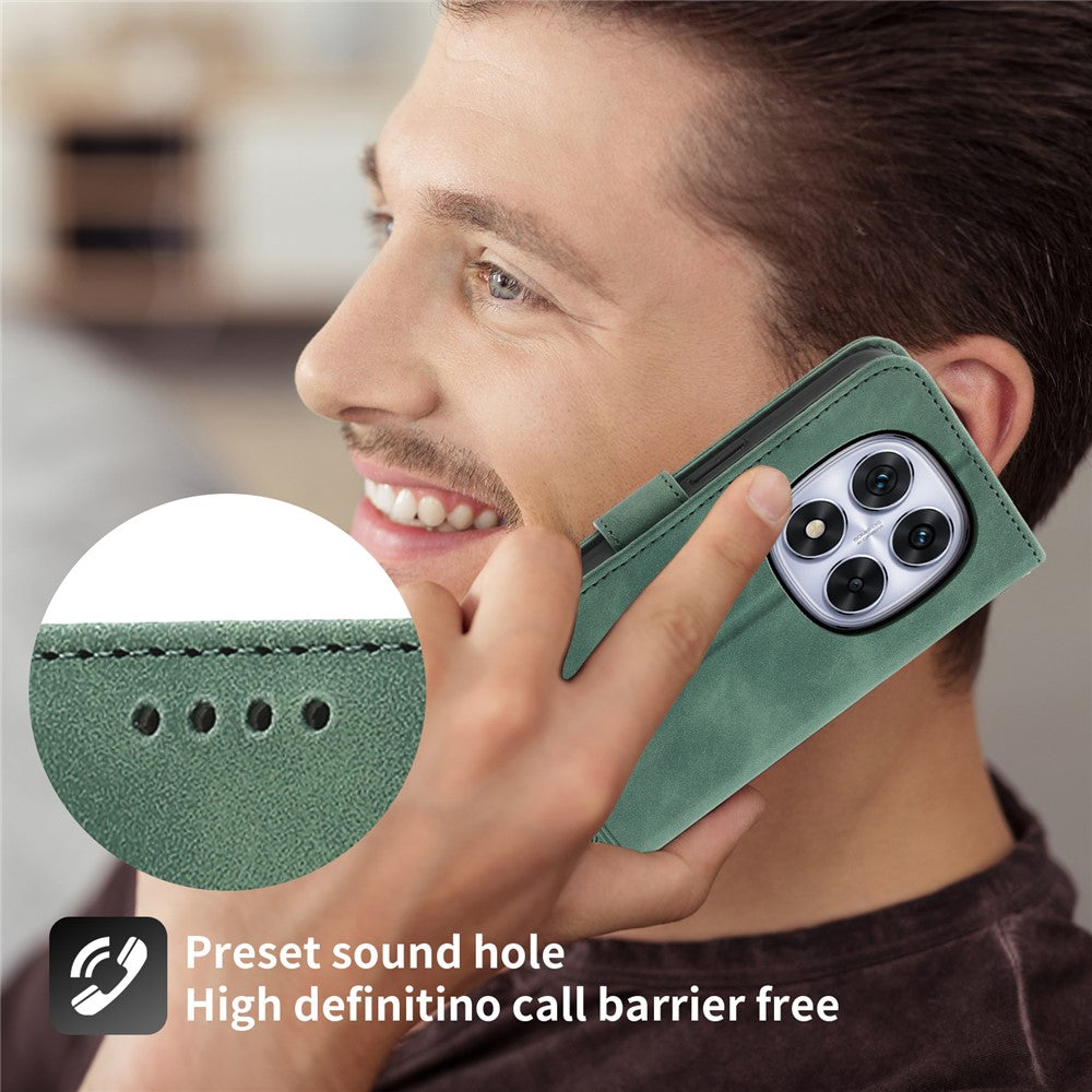 DIERFENG DF-03 For Xiaomi Poco M8 Pro 5G / Redmi Note 15 Pro+ 5G (Global) Case Lines Imprint Wallet Leather Phone Cover with Wrist Strap - Green