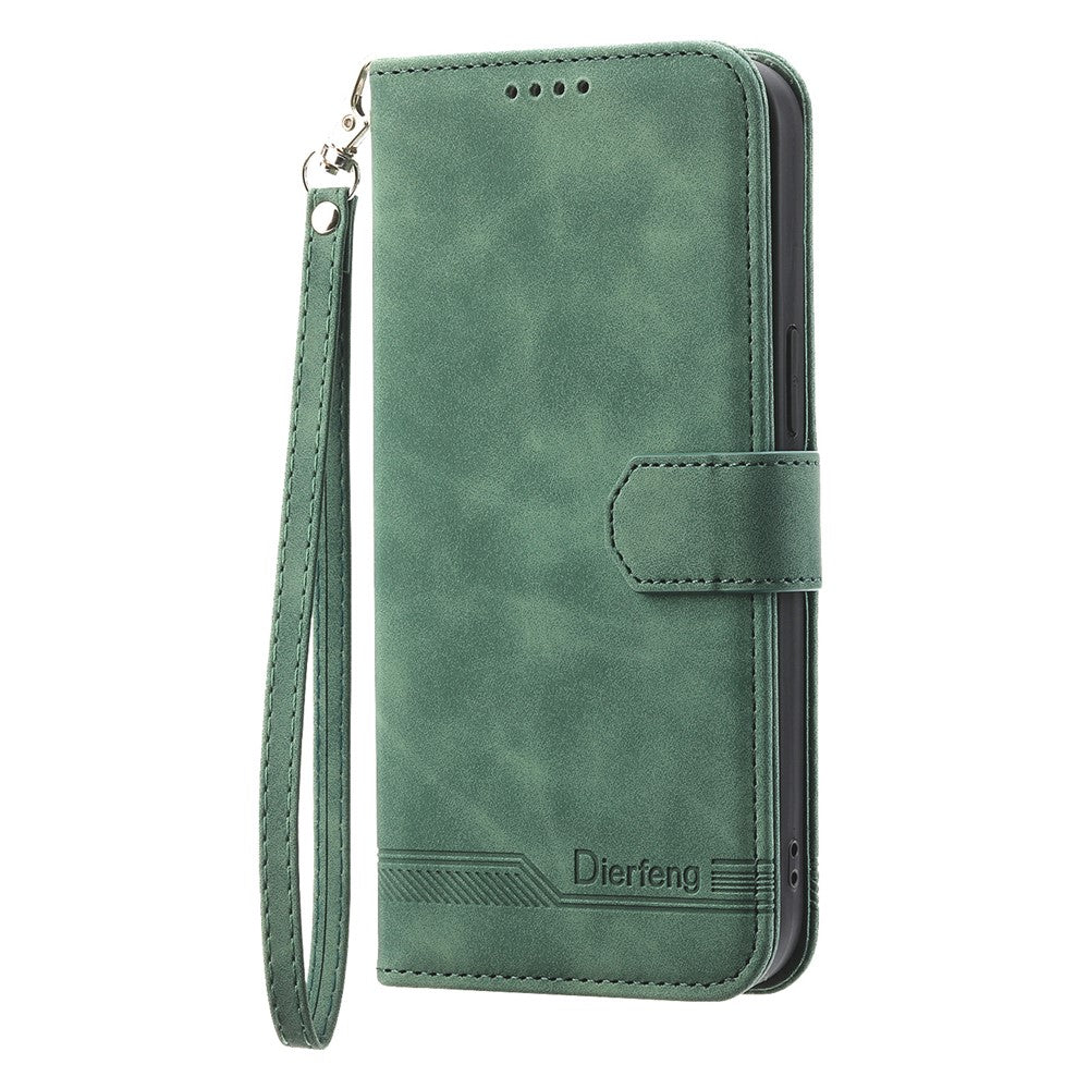 DIERFENG DF-03 For Xiaomi Poco M8 Pro 5G / Redmi Note 15 Pro+ 5G (Global) Case Lines Imprint Wallet Leather Phone Cover with Wrist Strap - Green