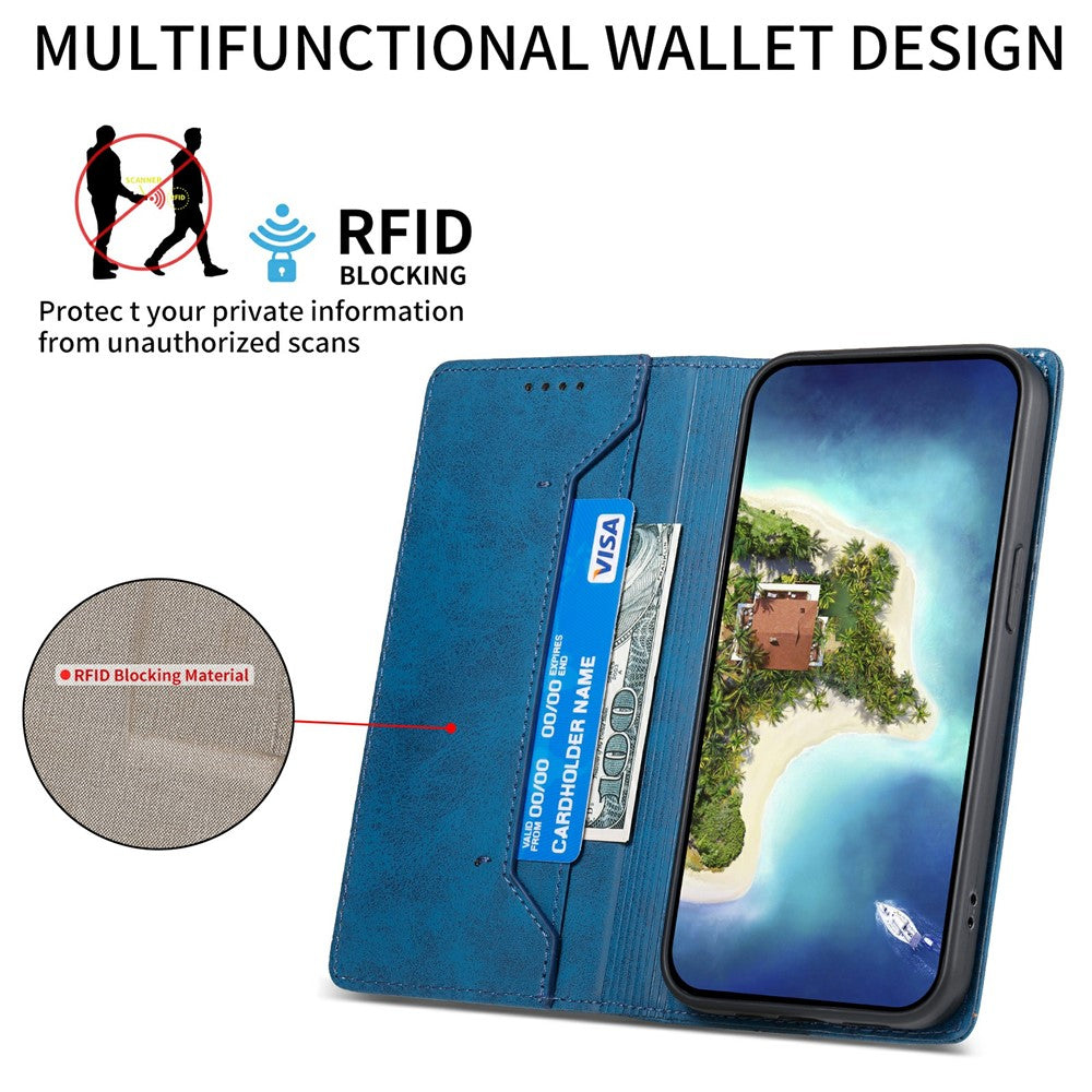 For Xiaomi Redmi Note 15 Pro 5G (Global) Wallet Case RFID Blocking PU Leather Phone Cover - Blue