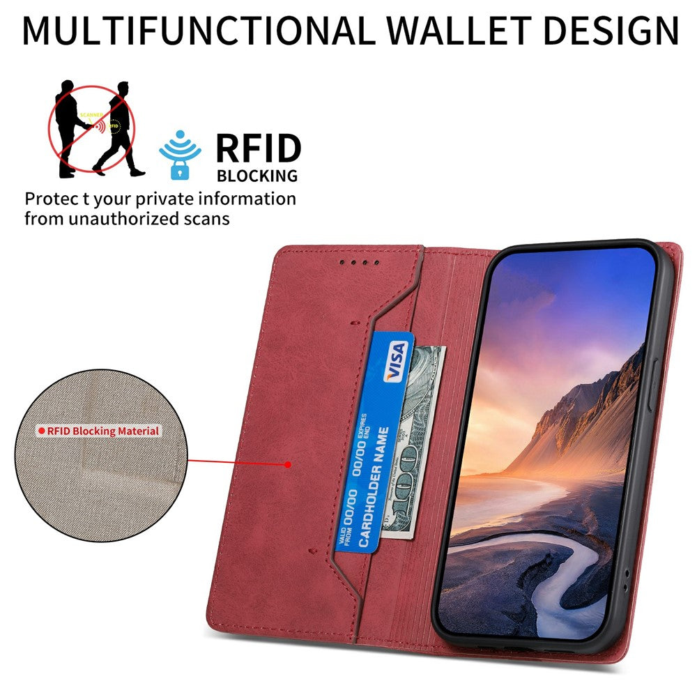 For Xiaomi Redmi Note 15 Pro 5G (Global) Wallet Case RFID Blocking PU Leather Phone Cover - Red