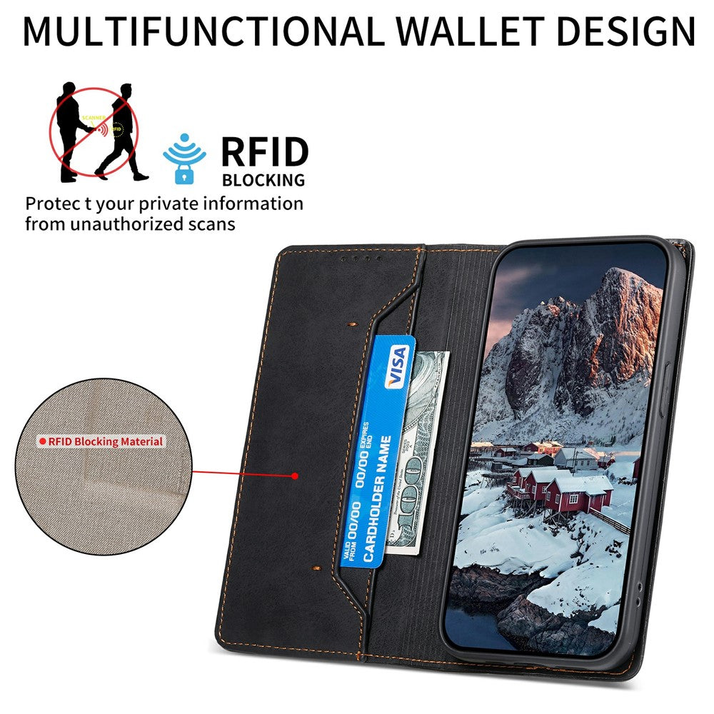 For Xiaomi Poco M8 Pro 5G / Redmi Note 15 Pro+ 5G (Global) Wallet Case RFID Blocking PU Leather Phone Cover - Black