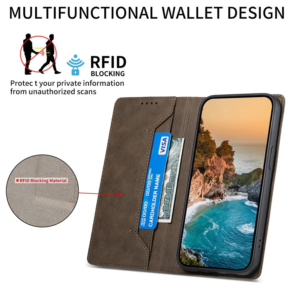 For Xiaomi Poco M8 Pro 5G / Redmi Note 15 Pro+ 5G (Global) Wallet Case RFID Blocking PU Leather Phone Cover - Brown