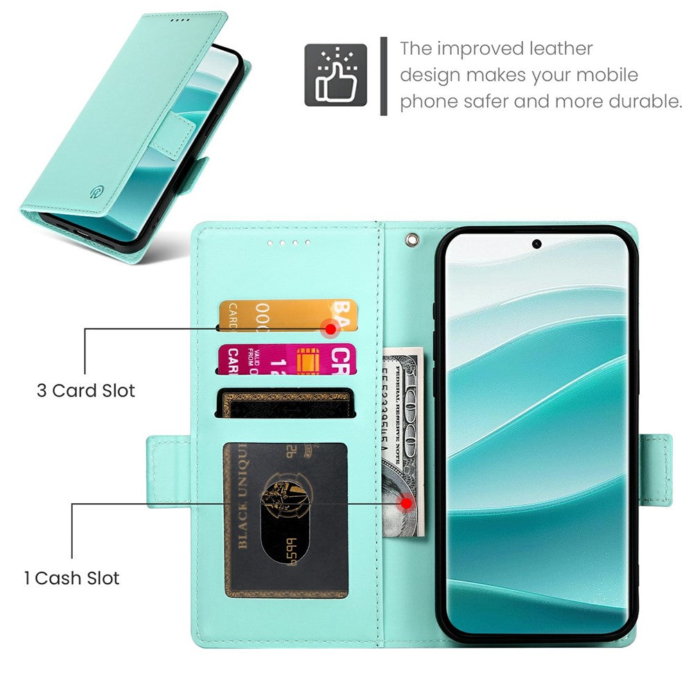 For Xiaomi Redmi Note 15 Pro 5G (Global) Stand Case PU Leather Wallet Phone Cover - Mint Green