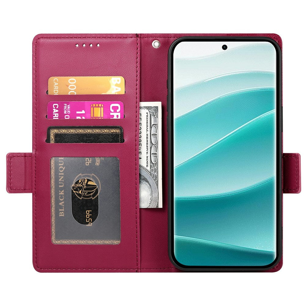 For Xiaomi Poco M8 Pro 5G / Redmi Note 15 Pro+ 5G (Global) Stand Case PU Leather Wallet Phone Cover - Wine Red
